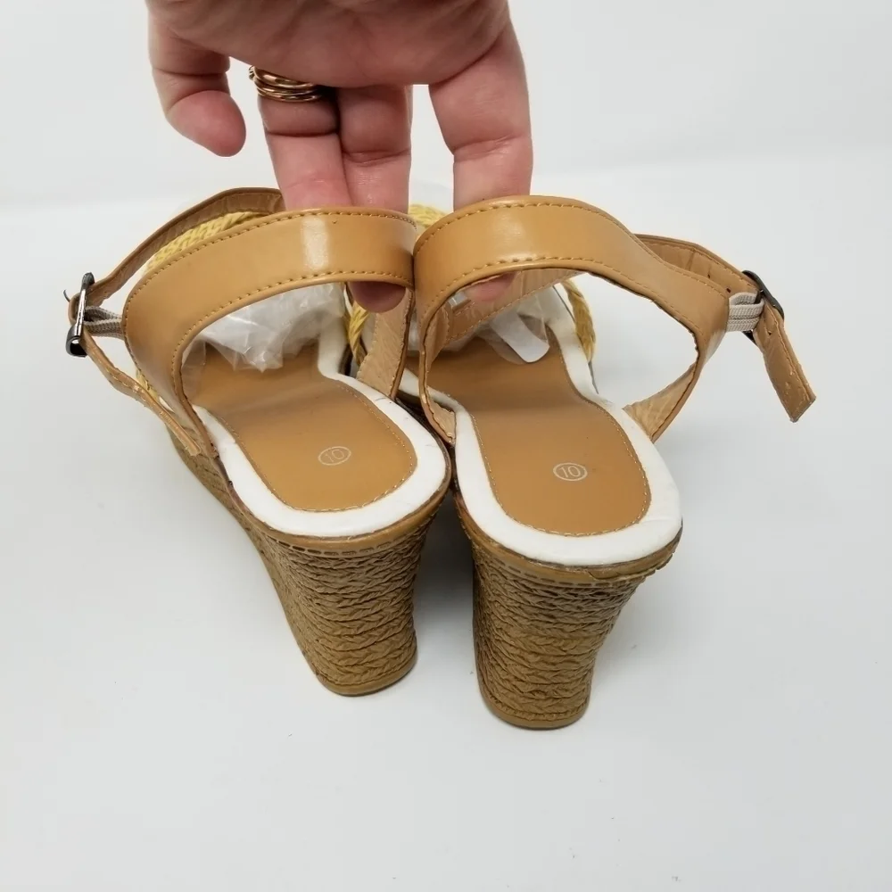 Cream and tan wedge shoes, sz 10
